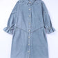 Sky Blue Buttoned Long Sleeve Denim Mini Dress