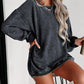 Black Sequin LOVE Chenille Embroidered Graphic Corded Sweatshirt