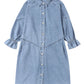 Sky Blue Buttoned Long Sleeve Denim Mini Dress
