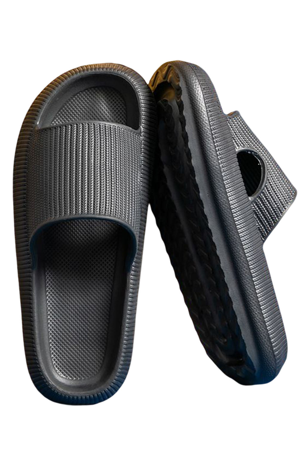 Black Hollow-out Thick Soled Slip On Slippers