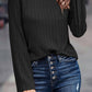 Green Ribbed Round Neck Knit Long Sleeve Top