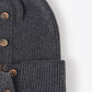 Button Detail Rib-Knit Cuff Beanie