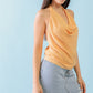 Apricot Ribbed Cowl Neck Sleeveless Top