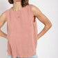 Sleeveless back button closure frayed top