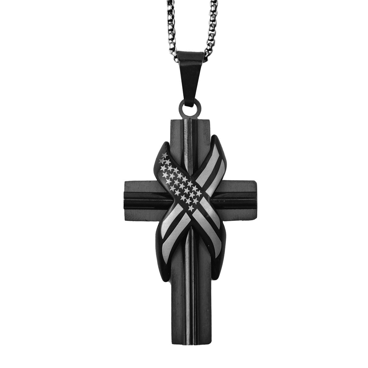 HOLD FAST Mens Necklace Wrapped Flag Cross